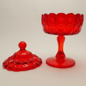 RUBY RED CANDY DISH WITH LID, FOSTORIA, VINTAGE
